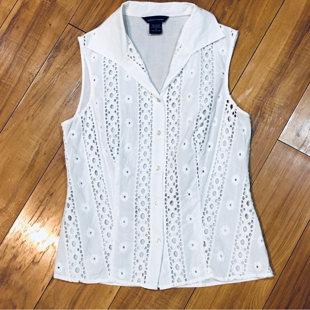 Victoria Secret MODA International white lace cotton blouse rodeo cottag…
